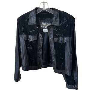 Vtg Leather Ranch Womens Jacket Black Cropped Suede Medium Vest Biker Coat